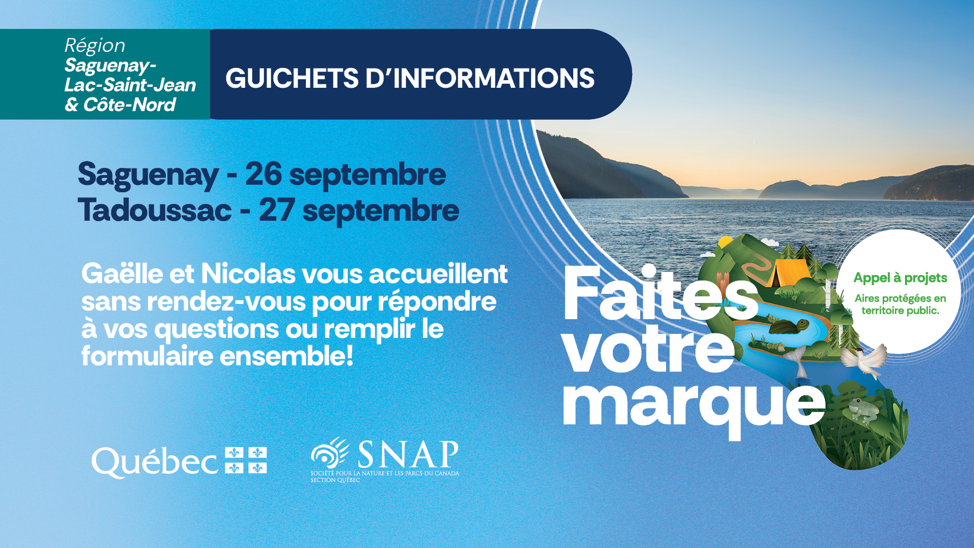 Featured image for “Saguenay et Tadoussac – 26 & 27 septembre : guichet d’information sans rendez-vous pour l’appel à projets!”