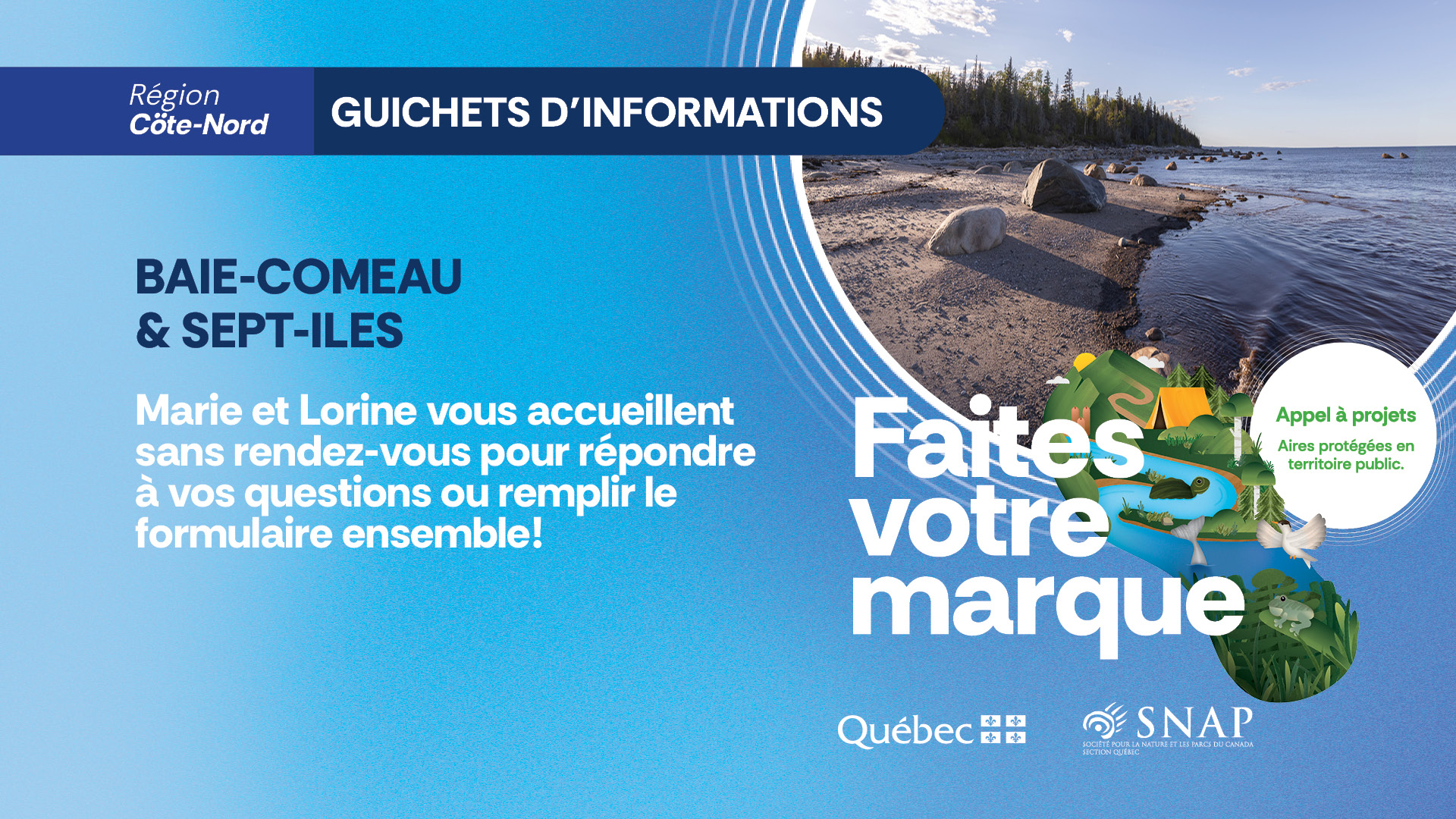 Featured image for “Baie-Comeau et Sept-Iles – 17 et 19 septembre : guichet d’information sans rendez-vous pour l’appel à projets!”