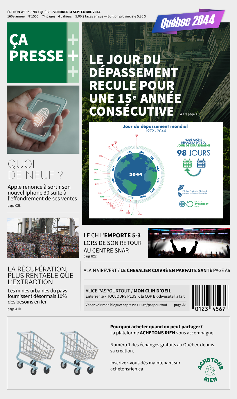 Featured image for “Septembre 2044 : Le jour du dépassement recule pour une 15e année consécutive ”