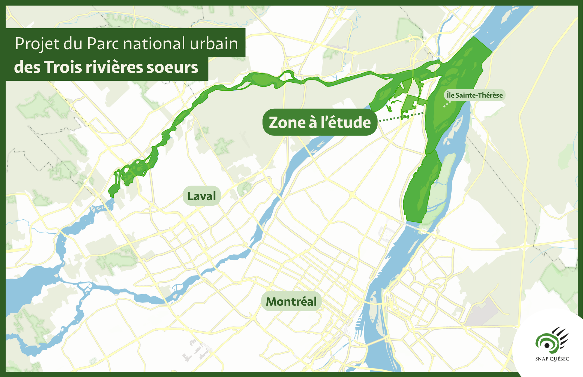 Carte du projet de parc national urbain des trois rivières soeurs